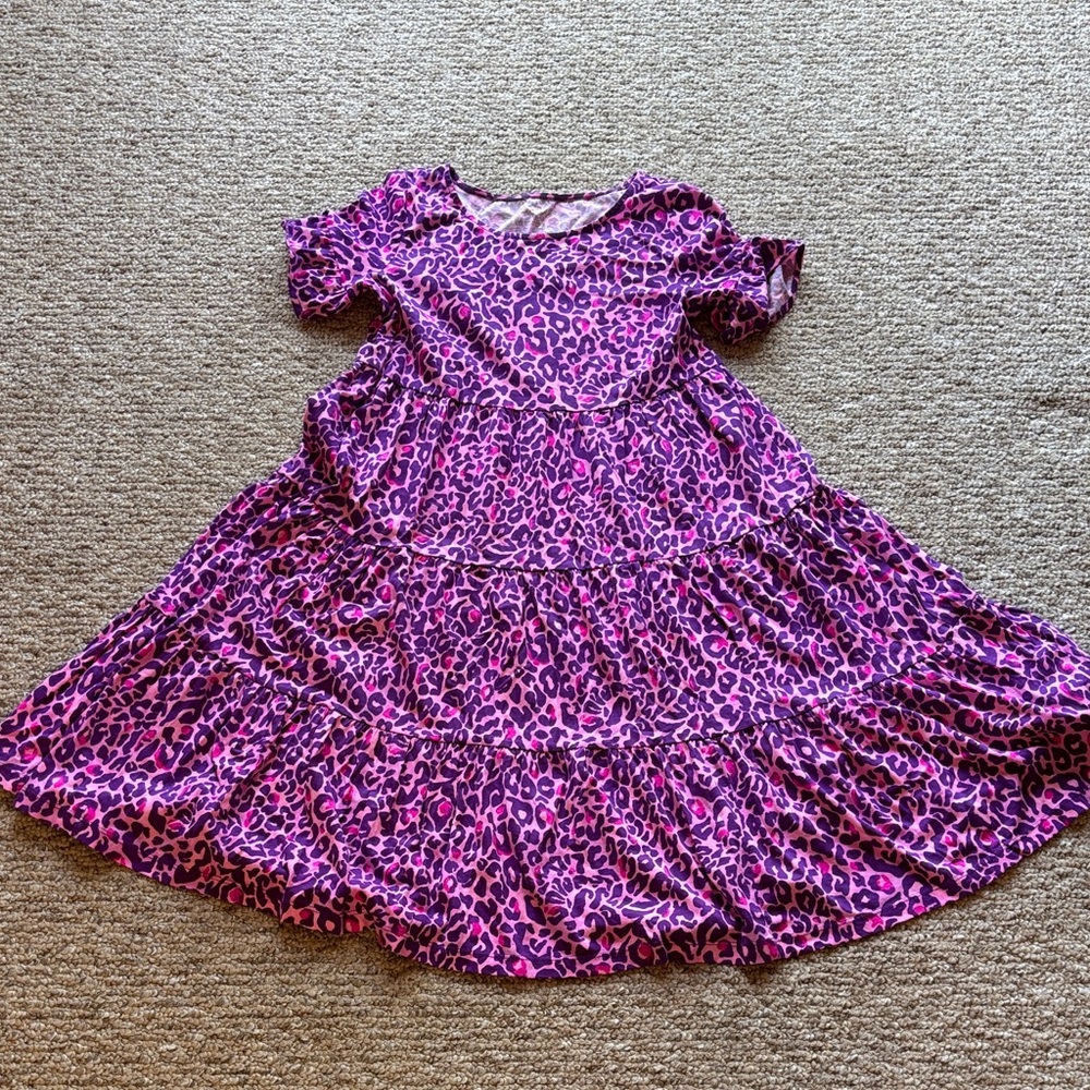 Pink Leopard Print Tiered Dress